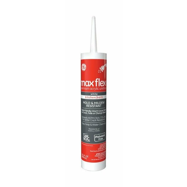 Ge Private Label GE Max Flex 5000 GE23895 Acrylic Urethane Caulk, White, 48 hr Curing, -15 to 158 deg F, 10.1 oz Tube 2737292